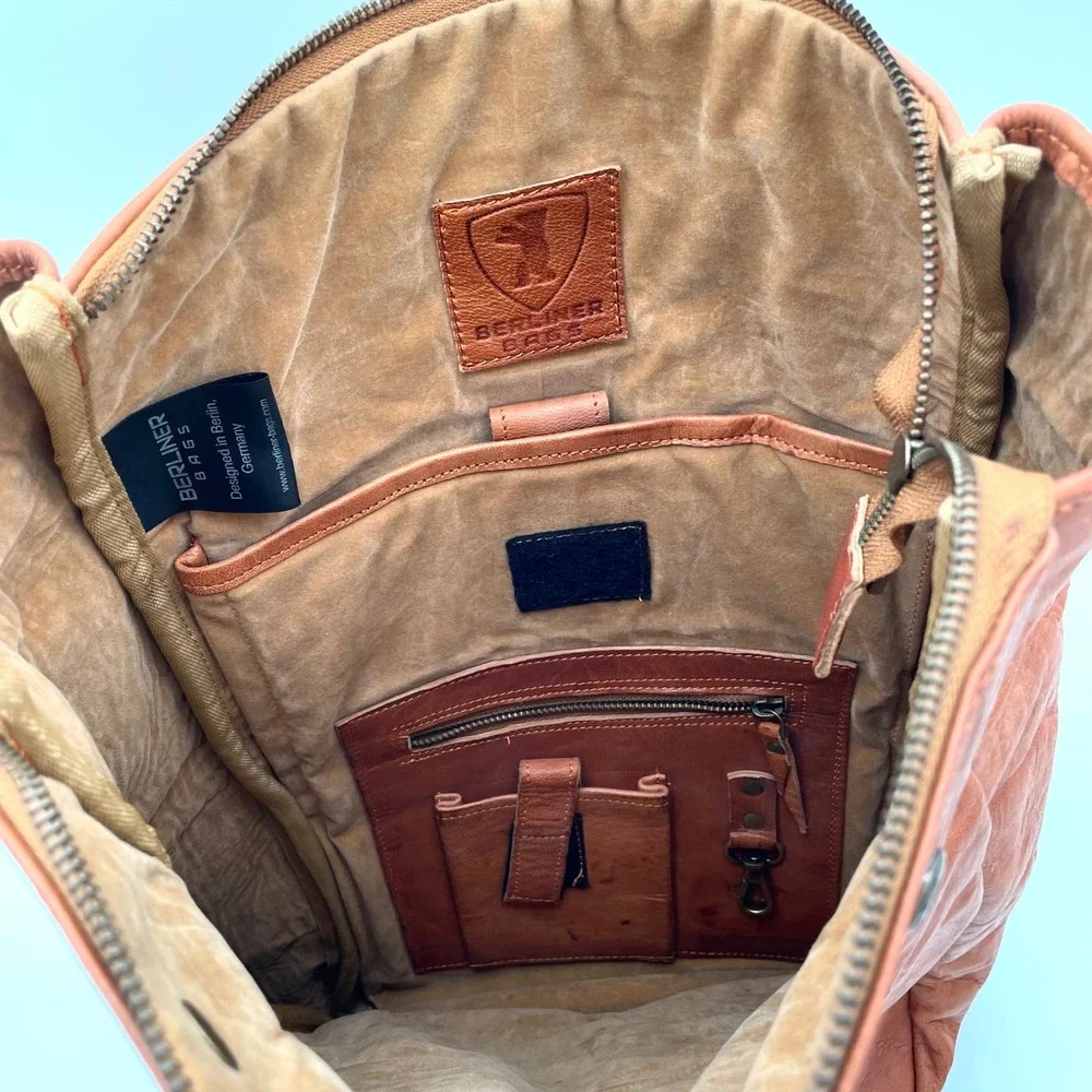 Berliner Bags Leather Backpack Men OS Tan Good Vintage Roll Top Rucksack